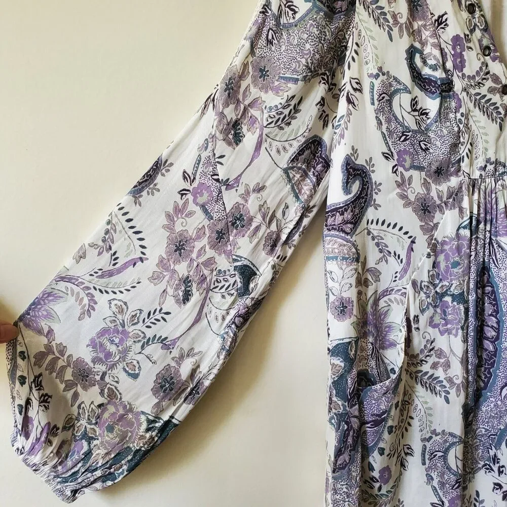 Free People Rain Or Shine Lace Up Mini Dress Ivory Paisley Womens XS - Picture 3 of 15